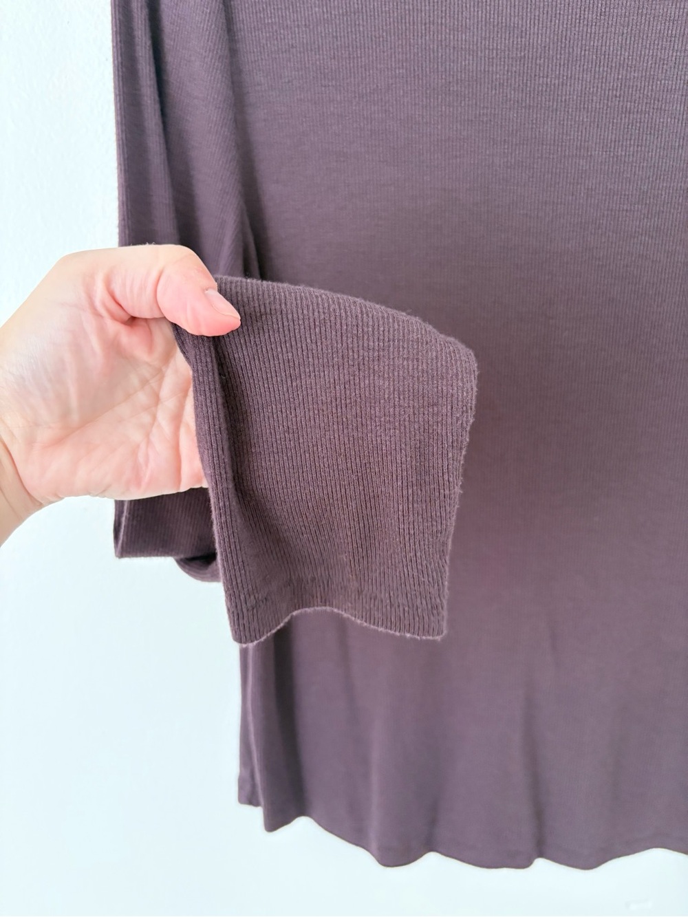 Nuuds Eggplant Slinky Ribbed Long Sleeve High Crew Neck Tee Size XL - Picture 5 of 7
